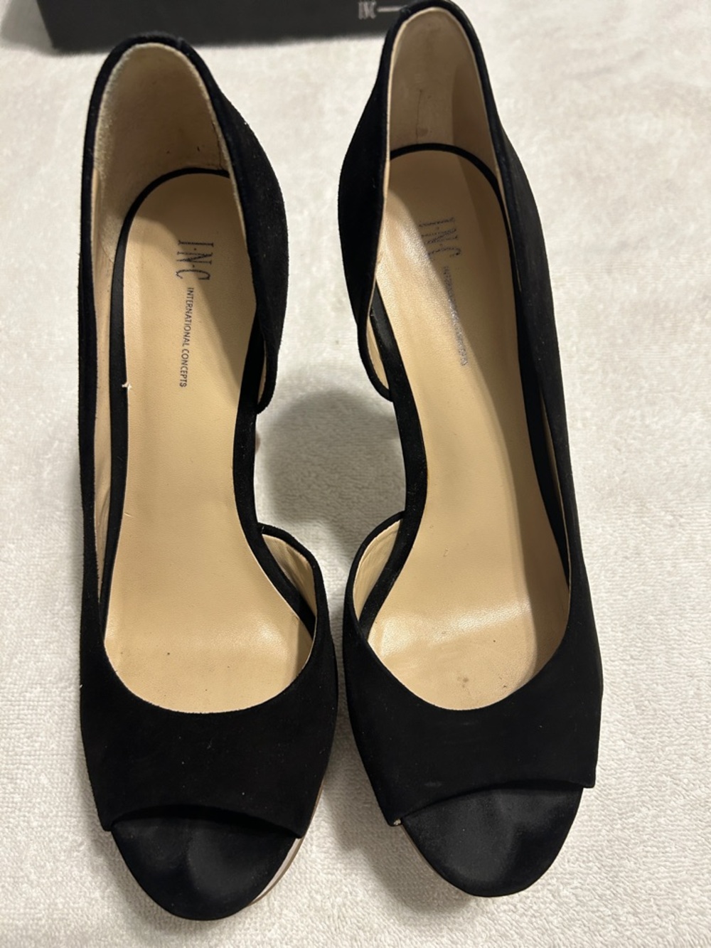 INC International Concepts Black Suede Open-Toe Heels
